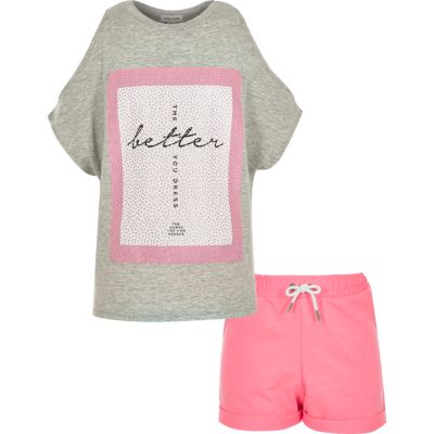 Girls grey kimono top and shorts outfit